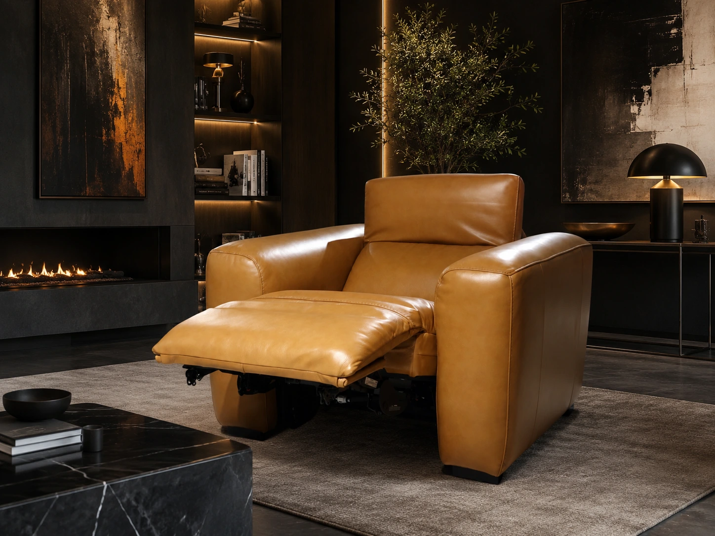 Fauteuil relax en cuir cognac