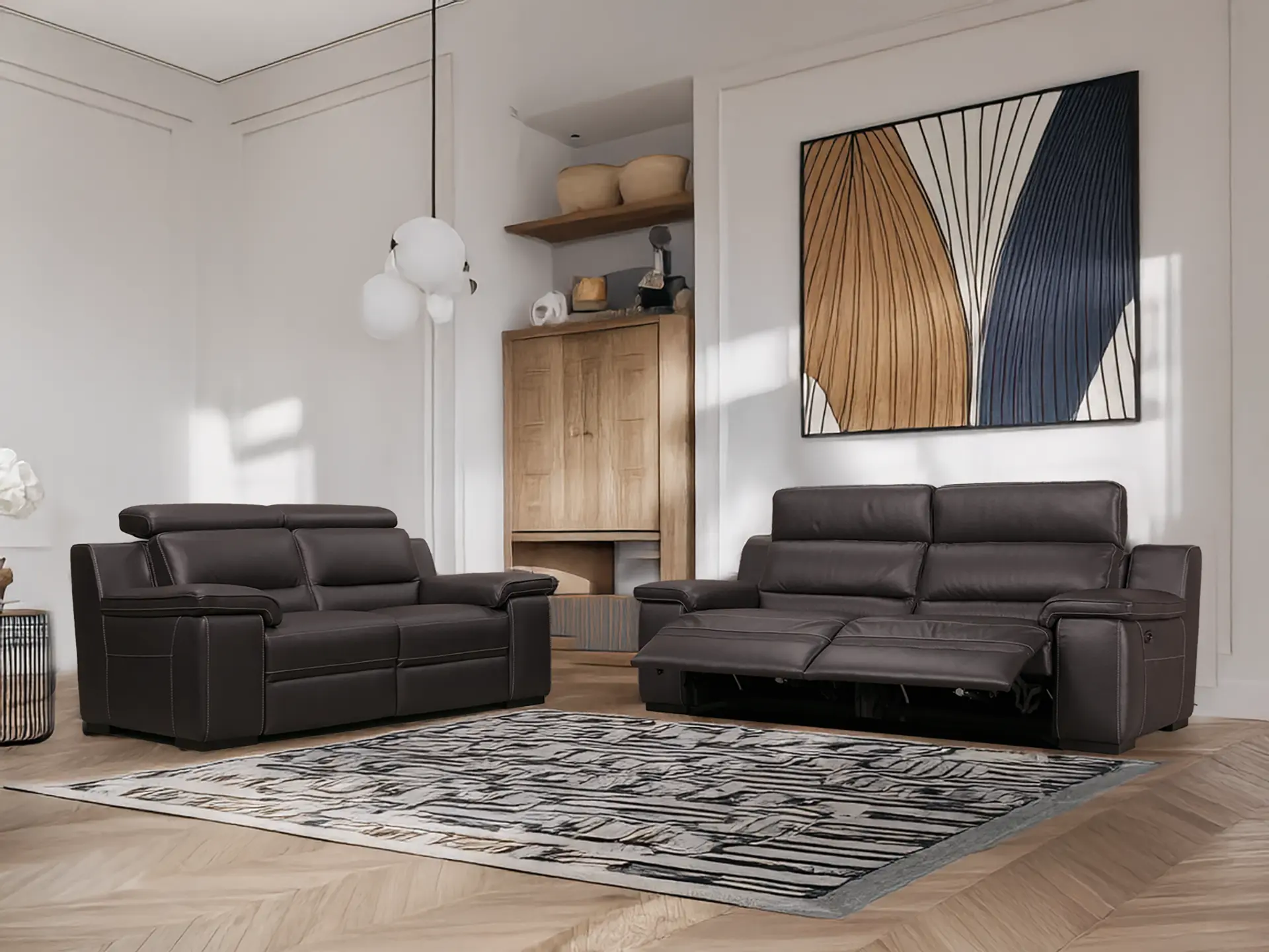 Salon en cuir brun haut de gamme 