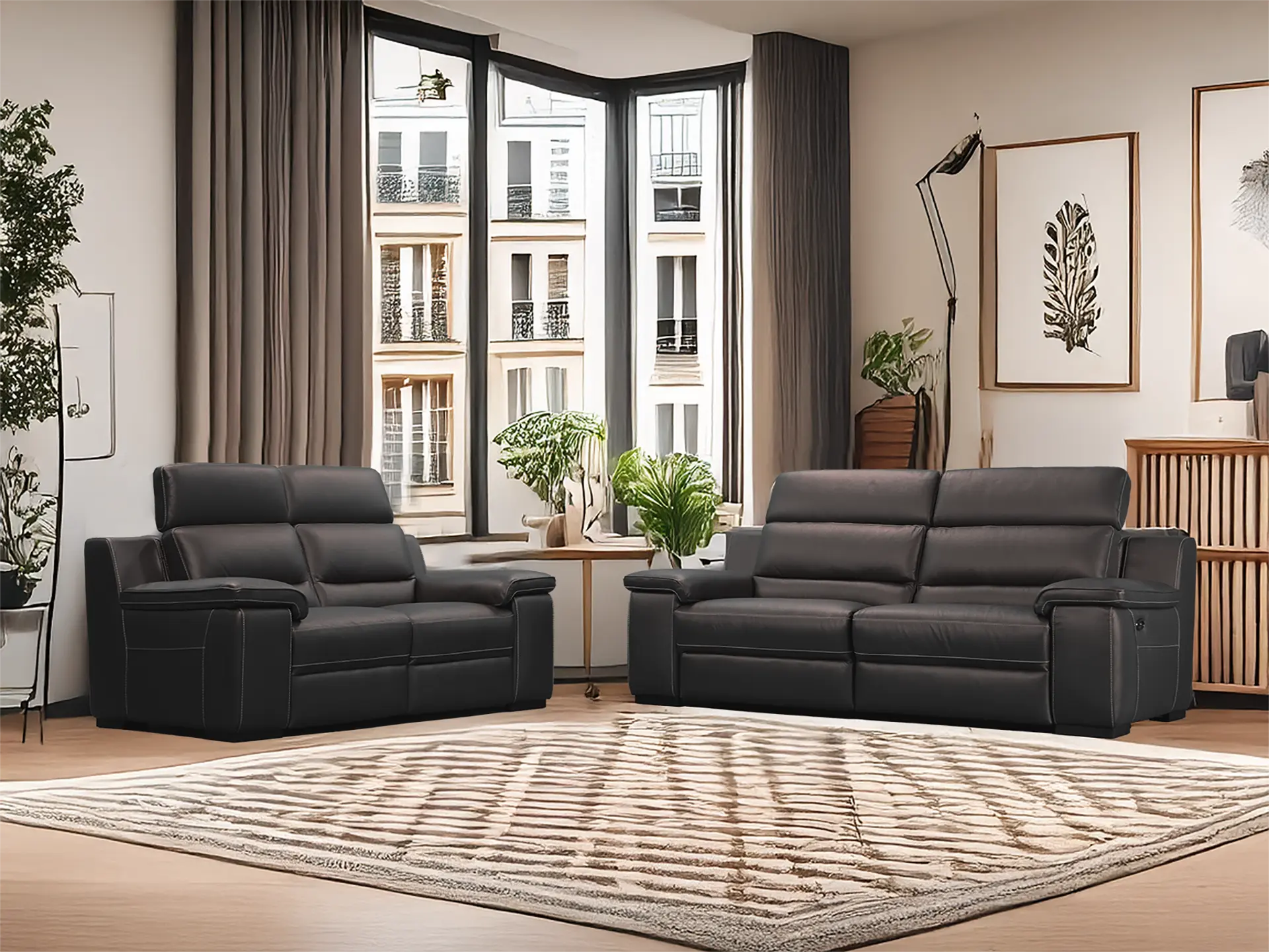 Salon en cuir brun haut de gamme 