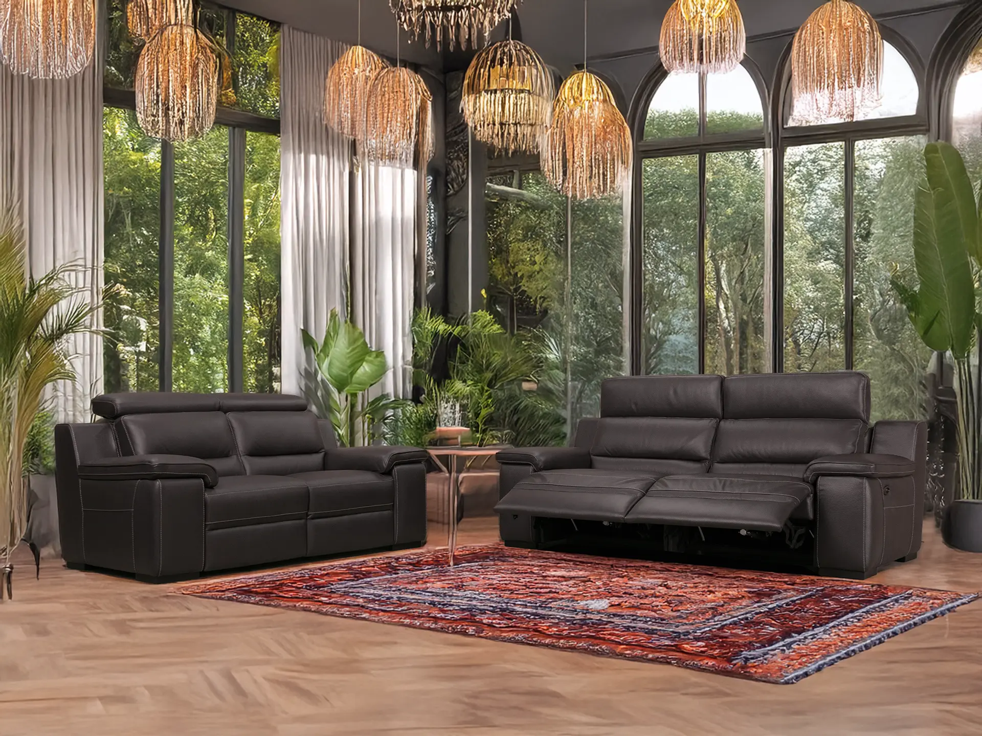 Salon en cuir brun haut de gamme 
