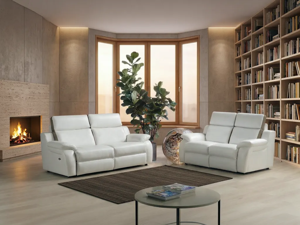 salon 3+2 en cuir blanc relax electrique corona.webp