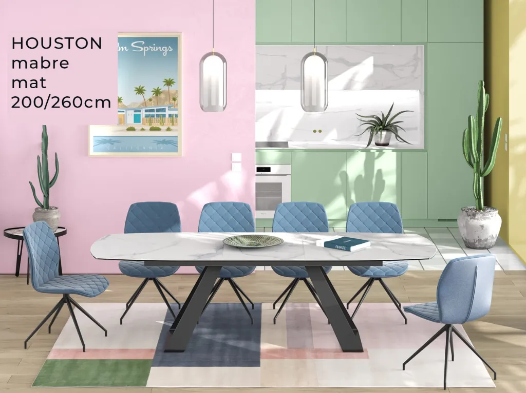 HOUSTON : table de repas en céramique. (Chêne clair, 160/210 x 100 x 76 cm)