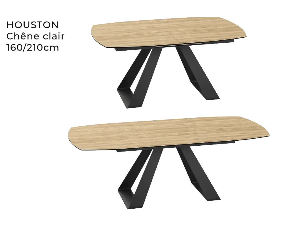 HOUSTON : table de repas en céramique. (Chêne clair, 160/210 x 100 x 76 cm)