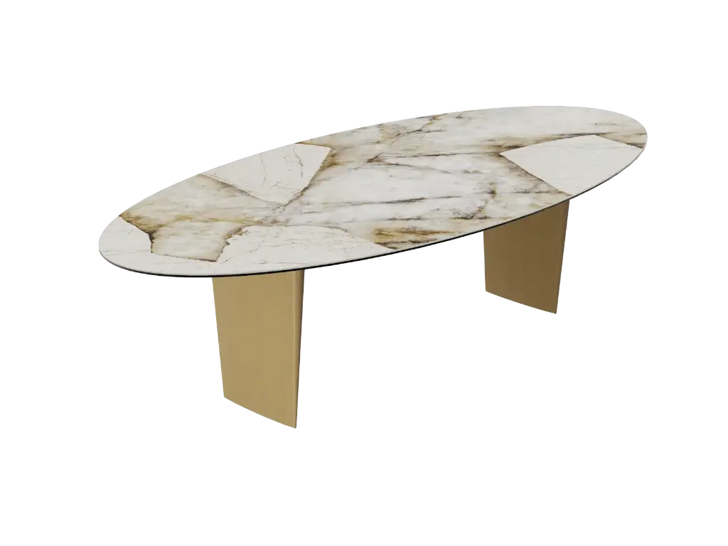 Table de repas Goliath (marbre patagonia, laqué effet bronze, L240 x l112 x h76cm)