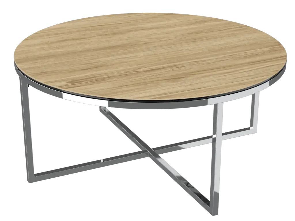 Table basse ronde Talia (Chêne clair, inox)